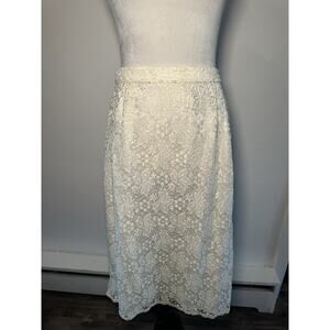 Vintage White Flower Lace Pencil Skirt Size 14 Shabby Chic Cottage 1960s